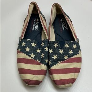 BOBS by Skechers Patriotic Stars & Stripes Red White Blue Slip-On Flats Loafers